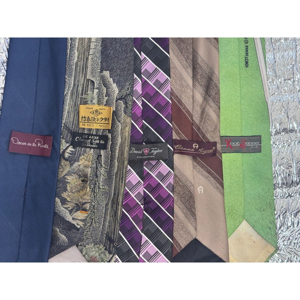 Lot of 5 Mens Neck Ties Oscar de la Renta Etienne Aigner Silk Novelty Plaid Tie